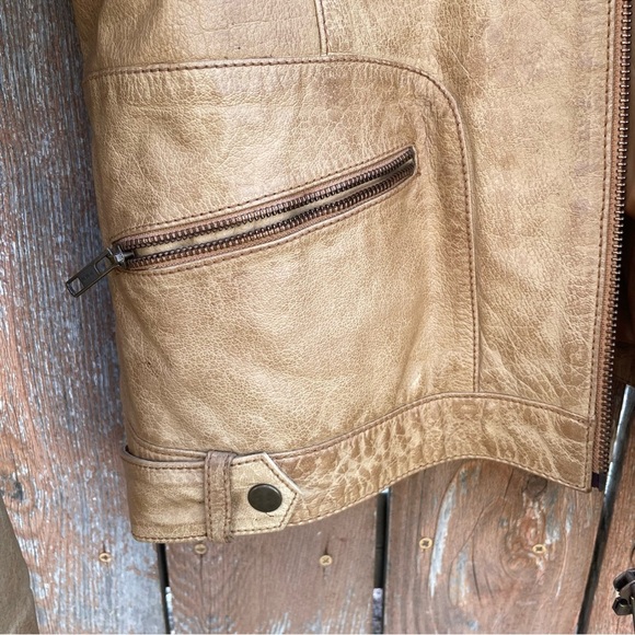 WHETBLU Women’s Tan Leather Moto Bomber Jacket Vintage Size XXL - Picture 6 of 17